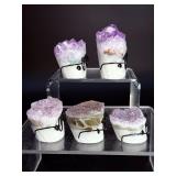 Lot of 5 Amethyst "Nerd" Geode Figurines – Handcrafted "Study Buddy" Crystal Desk Pets