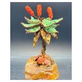 Pair of Handcrafted Gemstone Sculptures – Red Jasper & Aventurine "Money Trees" on Raw Crystal Bases