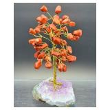 Pair of Handcrafted Gemstone Sculptures – Red Jasper & Aventurine "Money Trees" on Raw Crystal Bases