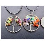 Set of 5 Handcrafted "Tree of Life" Gemstone Chip Pendant Necklaces