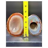 Hand-Carved Agate Geode Candle Holder – Vibrant Red & Blue Banding. Polished Agate Trinket Dish – Warm Amber & Cream "Fortification" Agate. Large Brazilian Agate Display Slab – Fiery Ora