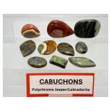 10pc Natural Gemstone Cabochon Lot: Vibrant Madagascar Polychrome Desert Jasper & High-Flash Blue Labradorite Jewelry Making Supplies"