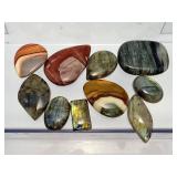 10pc Natural Gemstone Cabochon Lot: Vibrant Madagascar Polychrome Desert Jasper & High-Flash Blue Labradorite Jewelry Making Supplies"
