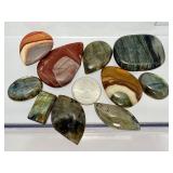 10pc Natural Gemstone Cabochon Lot: Vibrant Madagascar Polychrome Desert Jasper & High-Flash Blue Labradorite Jewelry Making Supplies"