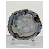 Polished Mexican Coconut "Las Choyas" Geode Half - Icy Blue Agate Specimen