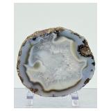 Polished Mexican Coconut "Las Choyas" Geode Half - Icy Blue Agate Specimen
