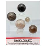 Lot of 5 Natural Smoky Quartz Crystal Spheres – Polished Grounding & Protection Stones"