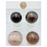 Lot of 5 Natural Smoky Quartz Crystal Spheres – Polished Grounding & Protection Stones"