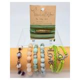 Handcrafted Artisan Jewelry Lot: A vibrant Collection Featuring Natural Stone, Woven "Love" Charm, & "Dream" Silk Wrap Bracelets