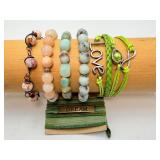 Handcrafted Artisan Jewelry Lot: A vibrant Collection Featuring Natural Stone, Woven "Love" Charm, & "Dream" Silk Wrap Bracelets