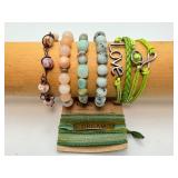 Handcrafted Artisan Jewelry Lot: A vibrant Collection Featuring Natural Stone, Woven "Love" Charm, & "Dream" Silk Wrap Bracelets