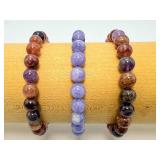 Premium 3-Piece Natural Gemstone Bracelet Set: Rare "Super Seven" Melody’s Stone and Translucent Lavender Chalcedony 10mm Beaded Jewelry Collection