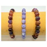 Premium 3-Piece Natural Gemstone Bracelet Set: Rare "Super Seven" Melody’s Stone and Translucent Lavender Chalcedony 10mm Beaded Jewelry Collection