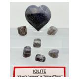 Title: Rare Iolite "Viking Compass" Set – Polished Heart & 6 Tumbled Gems