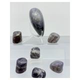 Title: Rare Iolite "Viking Compass" Set – Polished Heart & 6 Tumbled Gems