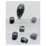 Title: Rare Iolite "Viking Compass" Set – Polished Heart & 6 Tumbled Gems