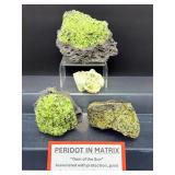 Rare Natural Peridot in Basalt Matrix Cluster – Raw "Gem of the Sun" Olivine Xenolith Specimens – Authentic Arizona/San Carlos Mineral Collection
