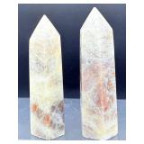 Rare Russian Belomorite Towers: The "Stone of Order" (Set of 2)Bring balance and efficiency to your space with these unique Russian Moonstone and Sunstone specimens.