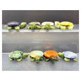 Set of 8 Hand-Carved Gemstone "Patchwork" Turtles - Natural Mixed Crystals