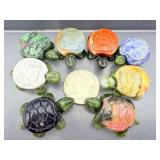 Set of 8 Hand-Carved Gemstone "Patchwork" Turtles - Natural Mixed Crystals