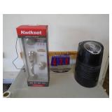 Kwikset entry handle & lock. New in the package. And a fan. As shown. CASH ON SITE ONLY. PICKUP IS MONDAY MAY 11TH FROM 11 AM TO 4 PM. REGARDLESS WHAT THE SCHEDULE STATES.
