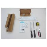 New 42-73 inch Shower Curtain Rod, Wall Mount 3-Hook Rack; Kitchen Knives, Stanley 16 ft Tape Measure