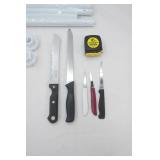 New 42-73 inch Shower Curtain Rod, Wall Mount 3-Hook Rack; Kitchen Knives, Stanley 16 ft Tape Measure