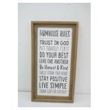Farmhouse Rules 14.5"x26" Rustic Framed Wooden Sign
