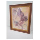 Vintage 1970s Framed Art Print "Laguna Girl On Bike" by Artist Frank Tauriello 27.5"x33.5"
