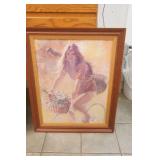 Vintage 1970s Framed Art Print "Laguna Girl On Bike" by Artist Frank Tauriello 27.5"x33.5"