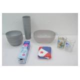 Poly Strainer (1ct), Large Tumblers (4ct), Bowls (4ct), Glass Disney Collectible Cups (2ct), Dixi 3 oz Cups