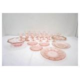 Collection of Vintage Pink Depression Glass Pieces.