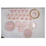 Collection of Vintage Pink Depression Glass Pieces.
