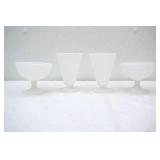Vintage Hazel Atlas Moderntone Platonite White Milk Glass Footed Dessert Dishes