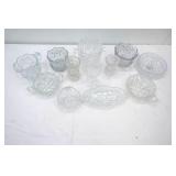 Collection of Vintage Cut & Pressed Crystal Glass Pieces: Including a couple pieces of the "States" pattern by US Glass Co - light grey color