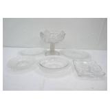 Vintage Anchor Hocking "Miss America" pattern Crystal Depression Glass Platters; Pedestal Compote Bowl - light smoke color; and more
