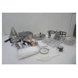 Kitchenware Lot: Vintage Hand Beaters, pie tins, canning strainer, grater, deep fry basket and more