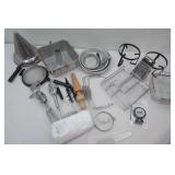 Kitchenware Lot: Vintage Hand Beaters, pie tins, canning strainer, grater, deep fry basket and more
