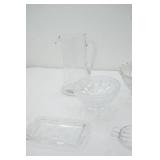 Vintage Etched Crystal Pitcher, Pressed  Cut Crystal Serving Bowls, Butter Dishes
