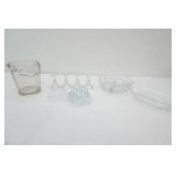 Vintage Crystal & Clear Glass Pieces. Small Candlestick Holders, Etched, Pressed, Light Smoke Color Ice Bucket