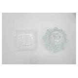 Vintage Crystal & Clear Glass Pieces. Small Candlestick Holders, Etched, Pressed, Light Smoke Color Ice Bucket