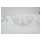 Vintage Crystal & Clear Glass Pieces. Small Candlestick Holders, Etched, Pressed, Light Smoke Color Ice Bucket