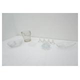 Vintage Crystal & Clear Glass Pieces. Small Candlestick Holders, Etched, Pressed, Light Smoke Color Ice Bucket