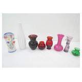 Collection of Glass & Ceramic Vases. Lusterware, Colored Glass and more