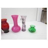 Collection of Glass & Ceramic Vases. Lusterware, Colored Glass and more