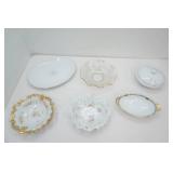 Vintage Fine China, Gold Rimmed, Casserole, Glass Serving Bowl with Gold Rim, Large Platter