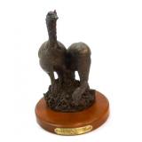 Bronze "Double Take" turkey sculpture by Brad Williams for Whitetails Unlimited. 9" tall 7.5" diameter base