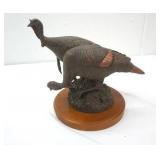 Bronze "Double Take" turkey sculpture by Brad Williams for Whitetails Unlimited. 9" tall 7.5" diameter base