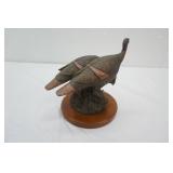 Bronze "Double Take" turkey sculpture by Brad Williams for Whitetails Unlimited. 9" tall 7.5" diameter base