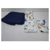 Like New Curtains & Valances. Bird Print & Navy Blue Panels